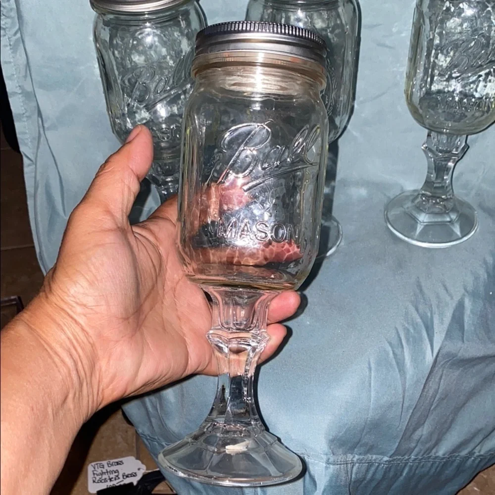 BX48 Vintage Set of 4 Mason Jar Goblets wine